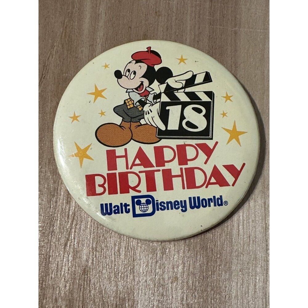 Vintage 1989 Walt Disney World 18th Birthday Cast Member Pin Button Mickey